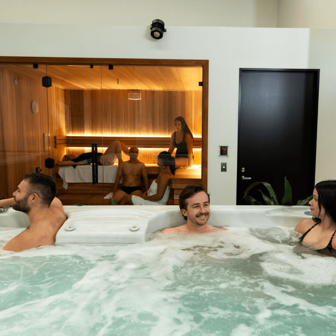 The recovery room at InnerFit showing the members using the Sauna and Ice bath
