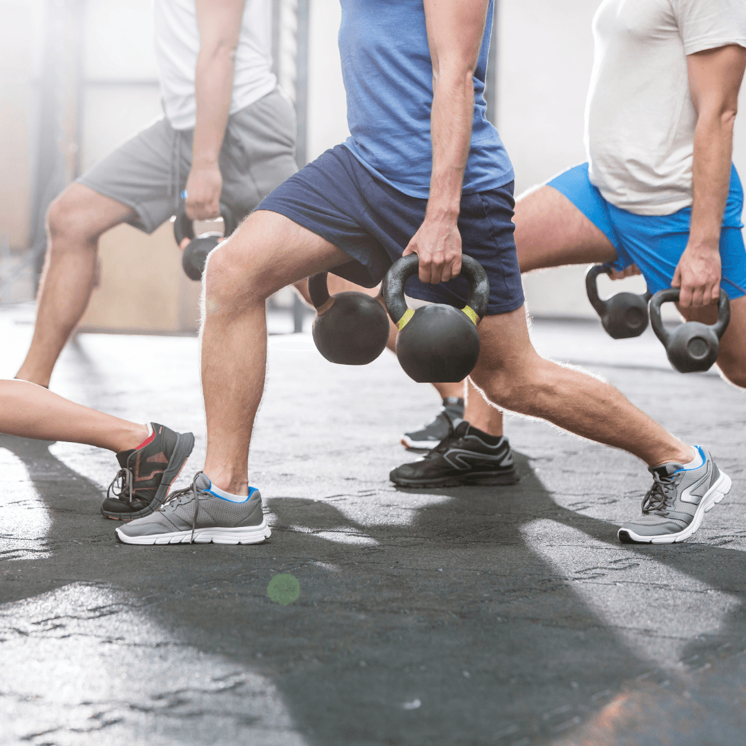 A group training session using kettlebells at InnerFit